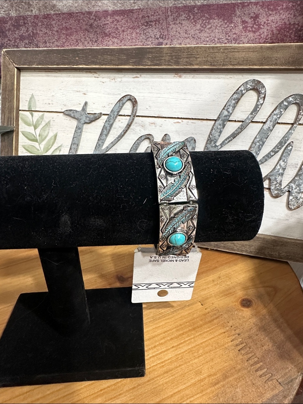 Turquoise Accent Silver-Tone Link Bracelet